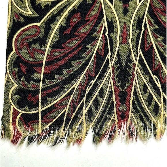 Saldarini Italy Wool Men’s Scarf Paisley Multicolor Olive Green Brown Yellow - Picture 6 of 7